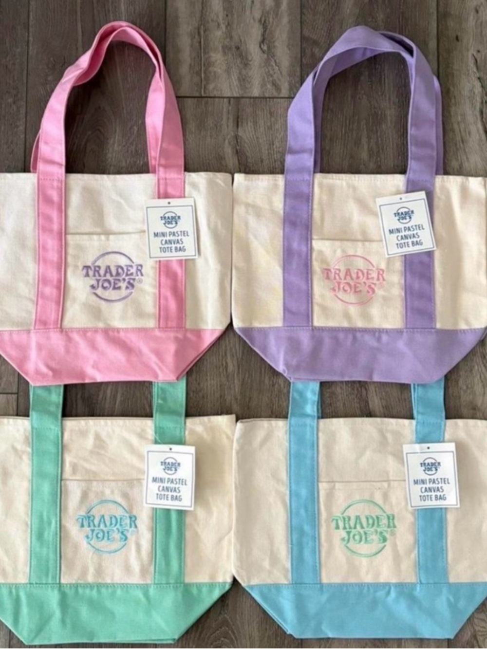 Trader Joe's Mini Pastel Canvas Tote Bag - Pink, Lavender, Mint, Aqua
